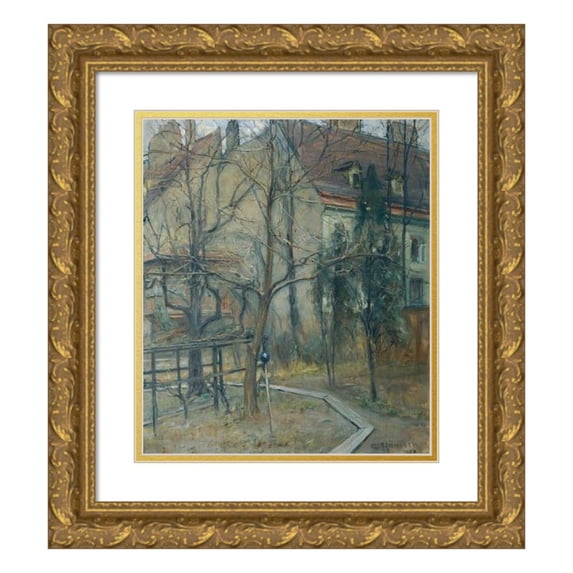Alois Hänisch 20x23 Gold Ornate Framed and Double Matted Museum Art Print Titled - Trip Over Winter Day (View from My Studio Window) (1928)