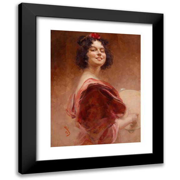 Alois Hans Schram 12x14 Black Modern Framed Museum Art Print Titled - Zigeeerin Mit Tambourin