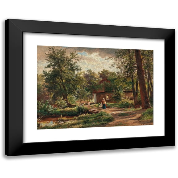 Alois Kirnig 14x11 Black Modern Framed Museum Art Print Titled - Rural Idyll, Mother Returning Home (1871)
