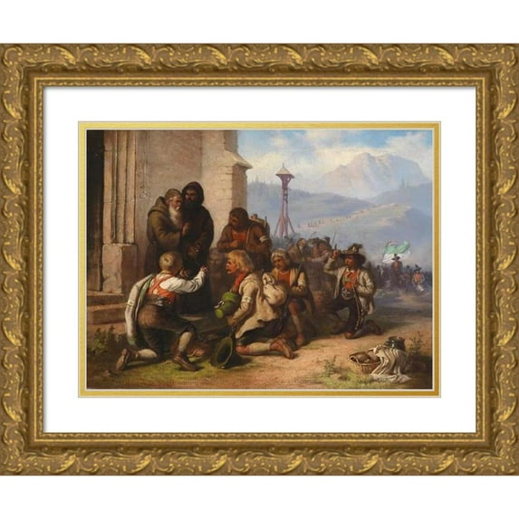 Alois Schönn 14x12 Gold Ornate Wood Frame and Double Matted Museum Art Print Titled - Tyrolean Pilgrim