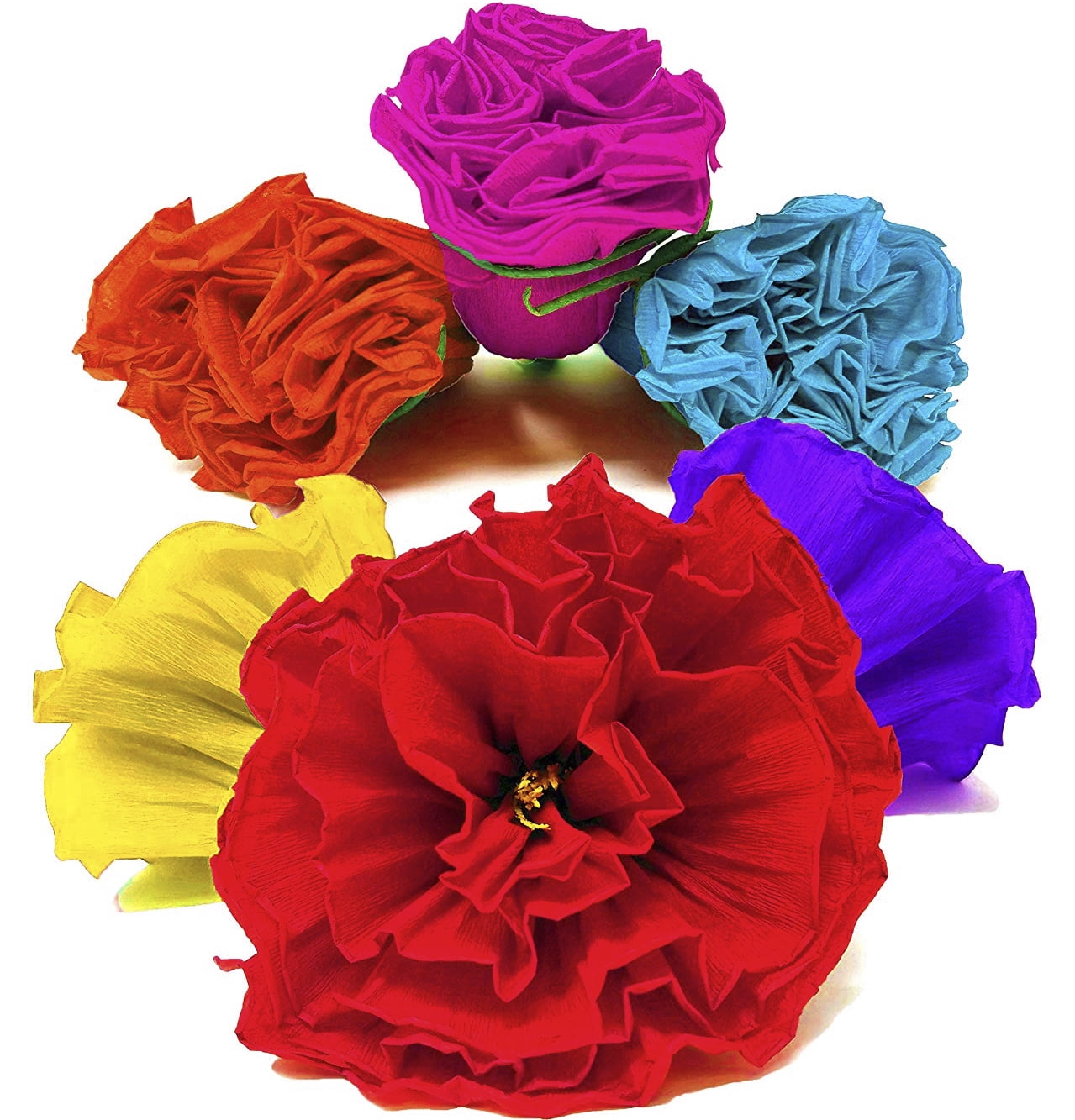 Traditional Mexican Paper Flowers - Jumbo Size - Set of 6