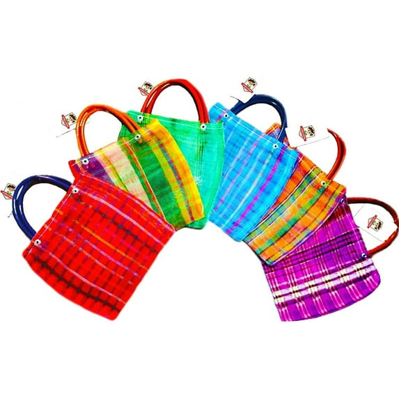 Alondra's Imports Mexican Tote Favor Candy Bags (Party Decorations, Mercado Mesh Goodie Piñata Bag, Bolsas Para Fiestas, Supplies, Taco Bar, Quinceañera, Wedding), Multi-Colored (6 Pack)