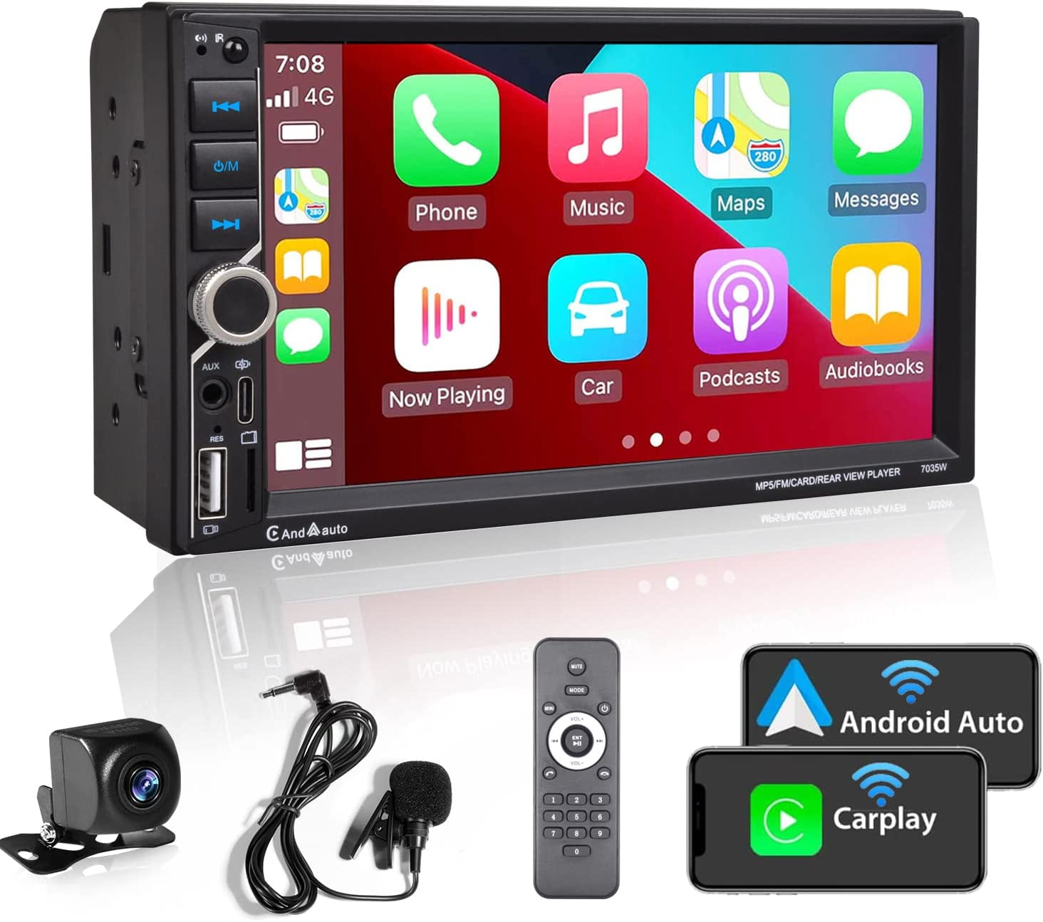 Alondy Double Din Car Stereo,Compatible with Wireless CarPlay/Android  Auto,Type-C USB,7 Touchscreen,Mirror Link,Backup Camera,Bluetooth Voice