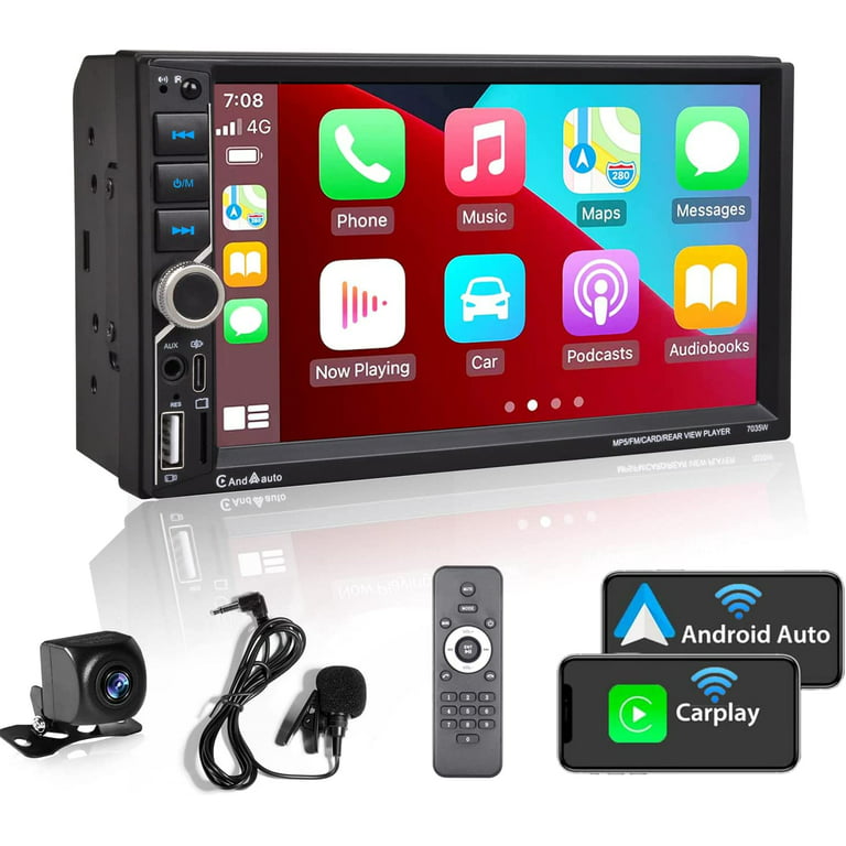 Alondy Double Din Car Stereo,Compatible with Wireless CarPlay/Android Auto,Type-C  USB,7 Touchscreen,Mirror Link,Backup Camera,Bluetooth Voice  Control,External Mic AUX SD DSP FM Radio Audio Receiver 