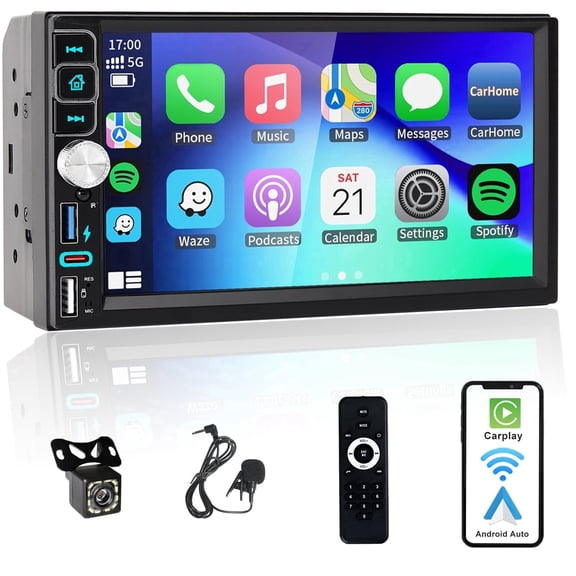 Alondy Double din Car Stereo with Apple CarPlay 7" Touchscreen Android Auto Bluetooth USB-C