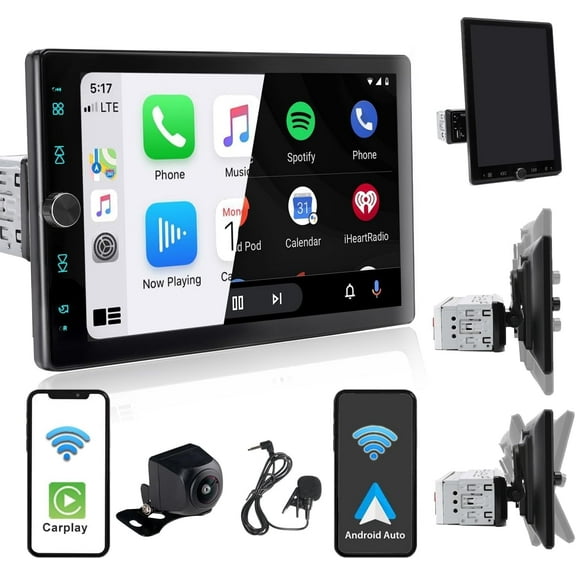 Alondy Single Din Car Stereo 10.4 Inch Rotatable Touchscreen Wireless Apple CarPlay Android Auto