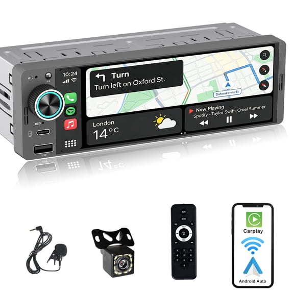 Alondy Single Din Car Radio with 6.3" Touchscreen Wireless CarPlay Android Auto