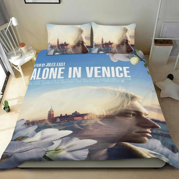 Alone in Venice Themed Bed Sheet Set Three Piece Set 53x79 In ches Comfortable And Skin Friendly Unique Design Creating A Star Studded Night Home Decor Gifts For Family Friends fans