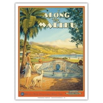 Along the Malibu - California Coast Highway - Motorcoach Touring Company - Vintage Travel Poster by Kerne Erickson - Master Art Print (Unframed) 9in x 12in
