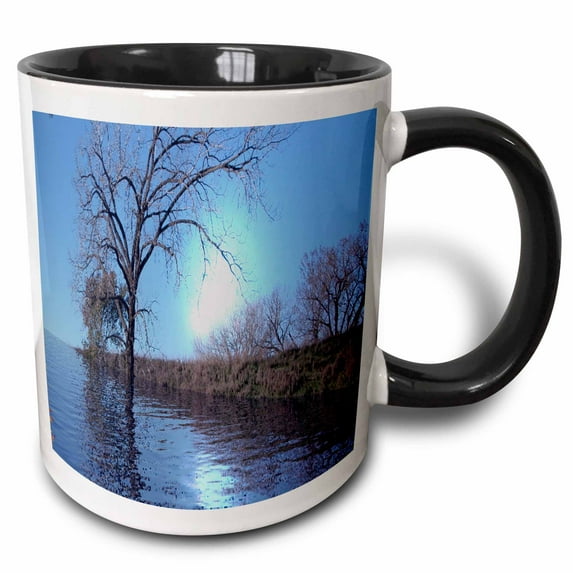 3drose, Along the River, 11oz Two-tone Black Mug