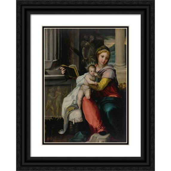 Alonso Berruguete 14x18 Black Ornate Wood Framed Double Matted Museum Art Print Titled - Madonna and Child with a Book