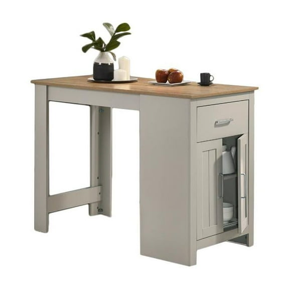 Alonzo Light Gray Engineered Wood Counter Height Table with Cabinet
