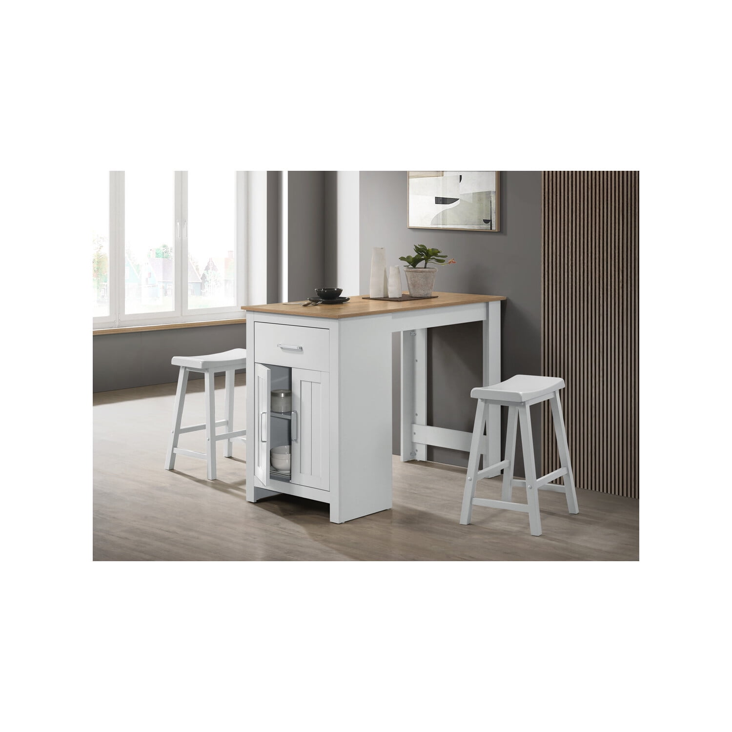 Alonzo White Wood Counter Height Dining Set with Ergonomic Stools