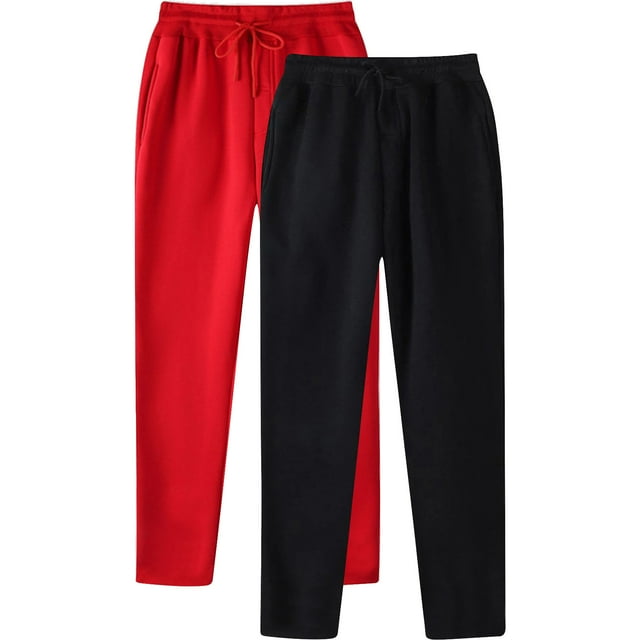 Aloohaidyvio 2 Pack Women's Fleece Lined Sweatpants Cotton Straight Leg Pants with Pockets Drawstring Winter Sweat Pants for Women