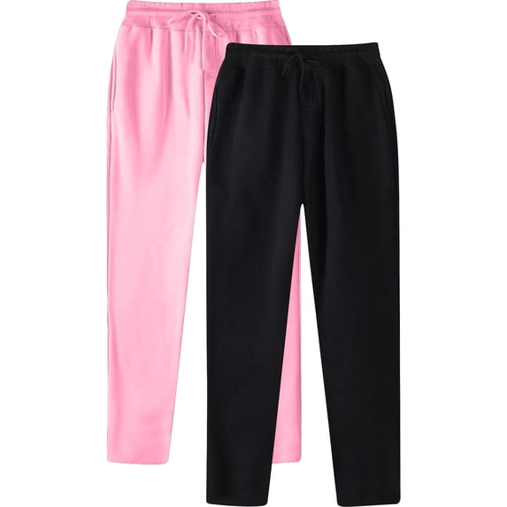Aloohaidyvio 2 Pack Women's Straight Leg Sweatpants Drawstring High Waisted Long Pants Baggy Sweatpants with Pocket