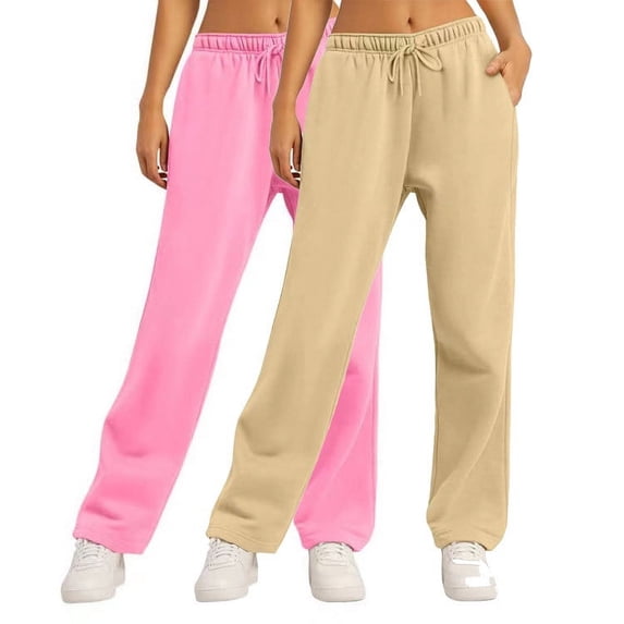 Aloohaidyvio 2 Pack Womens Drawstring Sweatpants 2024 Baggy Wide Cotton Stretch Straight Leg Pants with Pockets