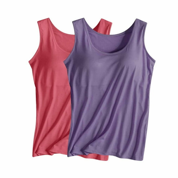 Aloohaidyvio 2 Packs Plus Size Tank Tops for Women with Built in Bra Basic Cami Casual Undershirts Layer Top