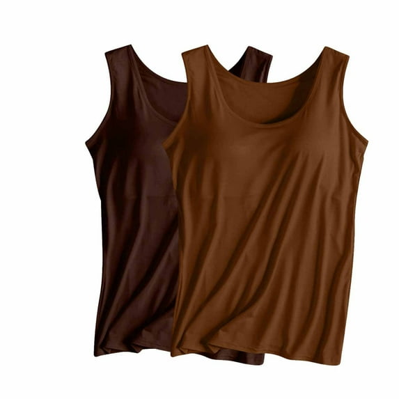 Aloohaidyvio 2 Packs Women's Casual Basic Built in Bra Tank Tops 2024 Round Neck Soft Sleeveless T-shirt Summer Loose Shirts
