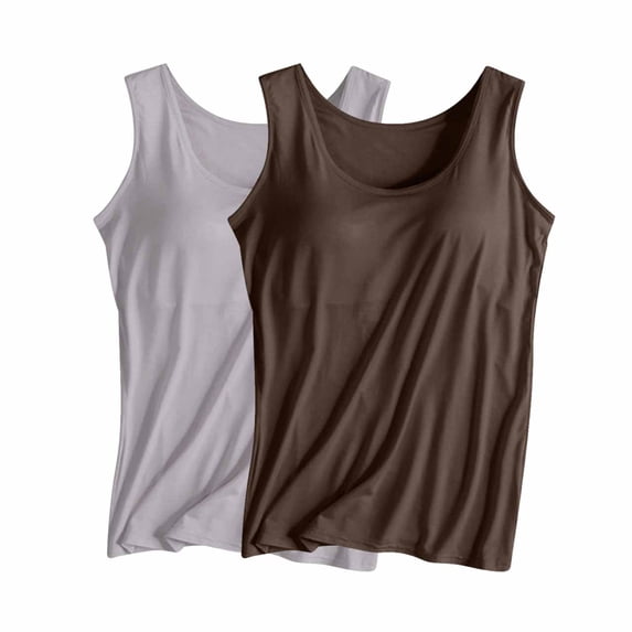 Aloohaidyvio 2 Packs Women's Tank Tops with Built in Shelf Bra Plus Size Basic Stretchy Camisole Casual Layering Sleeveless Shirts