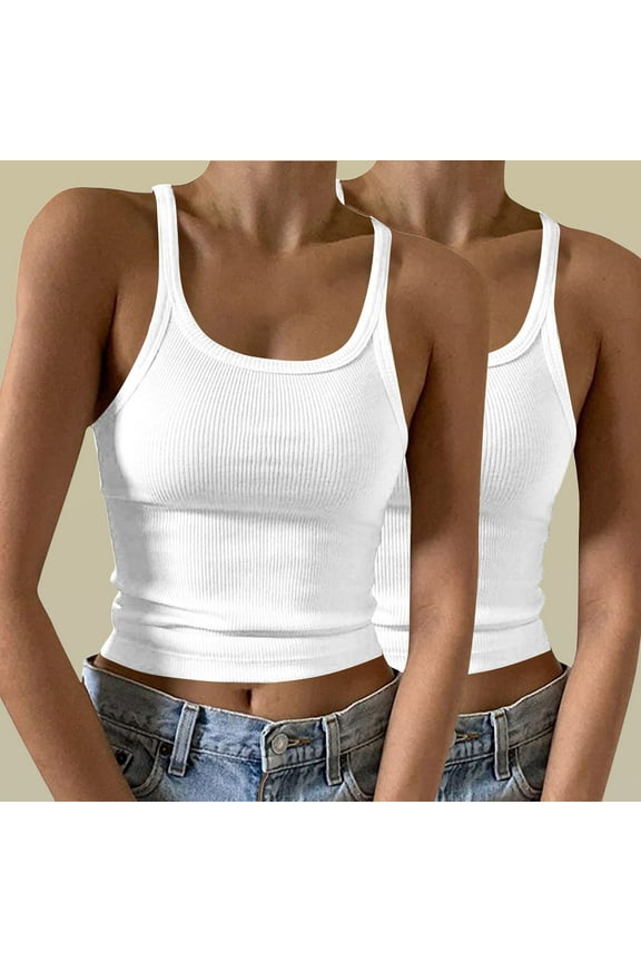 2 Pcs Women's 2024 Summer Sleeveless Tank Top Form Fitting Scoop Neck Ribbed Knit Basic Cami Shirts