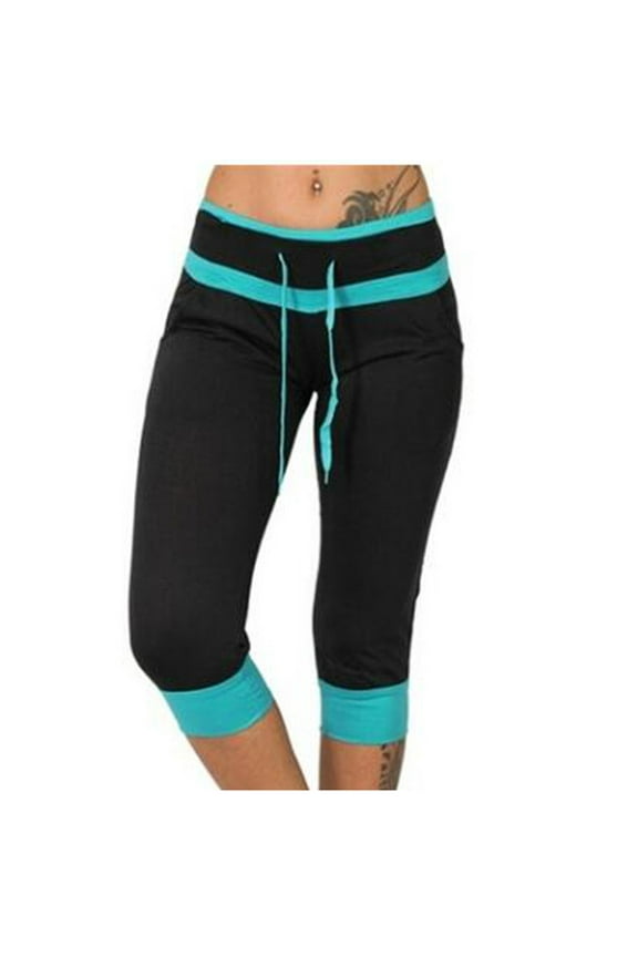 2024 Summer Pants Plus Size,Womens Summer Pants Solid Color Capris Color Matching Slim Fitting Yoga Gym