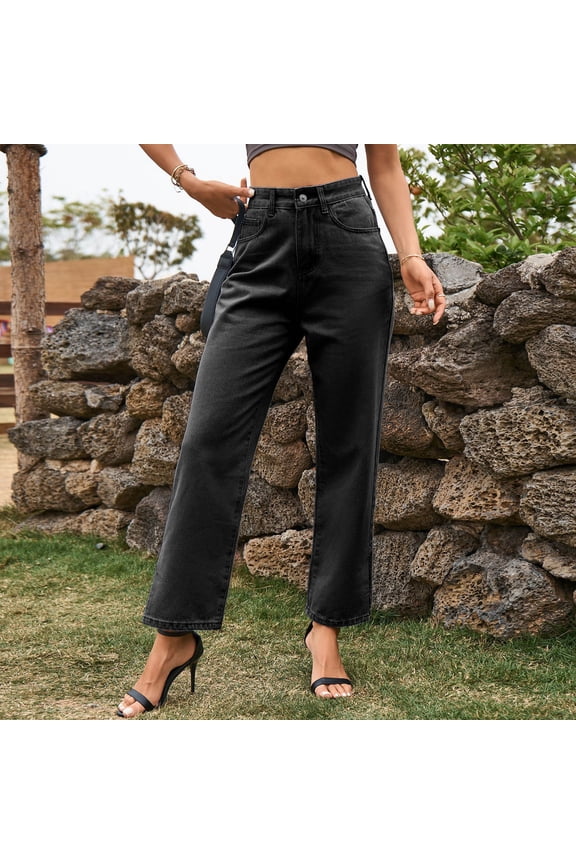 2024 Summer Pants for Women,Tummy Control Jeans for Womens, Ripped Boyfriend Jeans Stretch Womens Straight Leg Jeans Size S