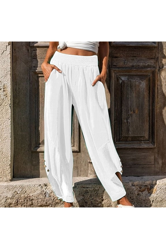 2024 Summer Pants for Women,Womens Spring And Autumn Solid Color Elastic Waist Cotton Leggings Casual Pants