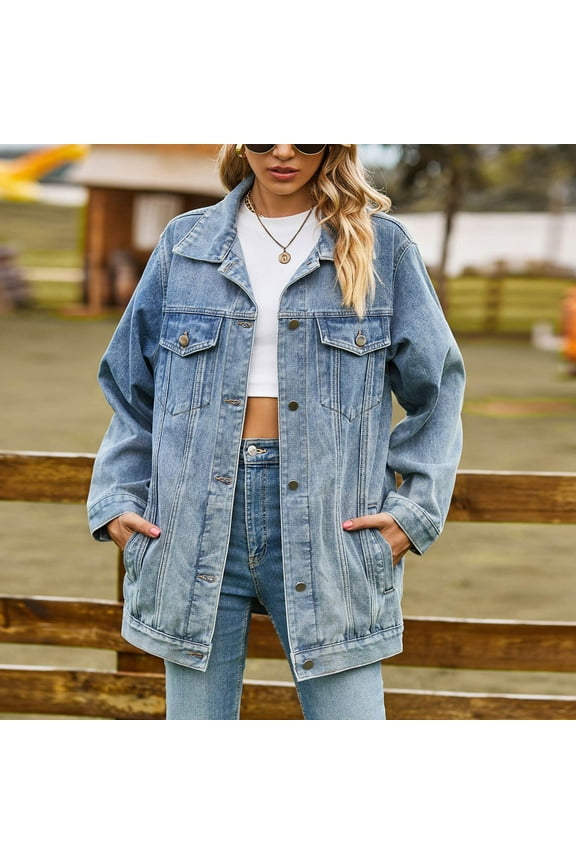 2024 Summer Plus Size,Ladies Fashion Color Lapel Look Slimmer Sleeve Denim Jacket