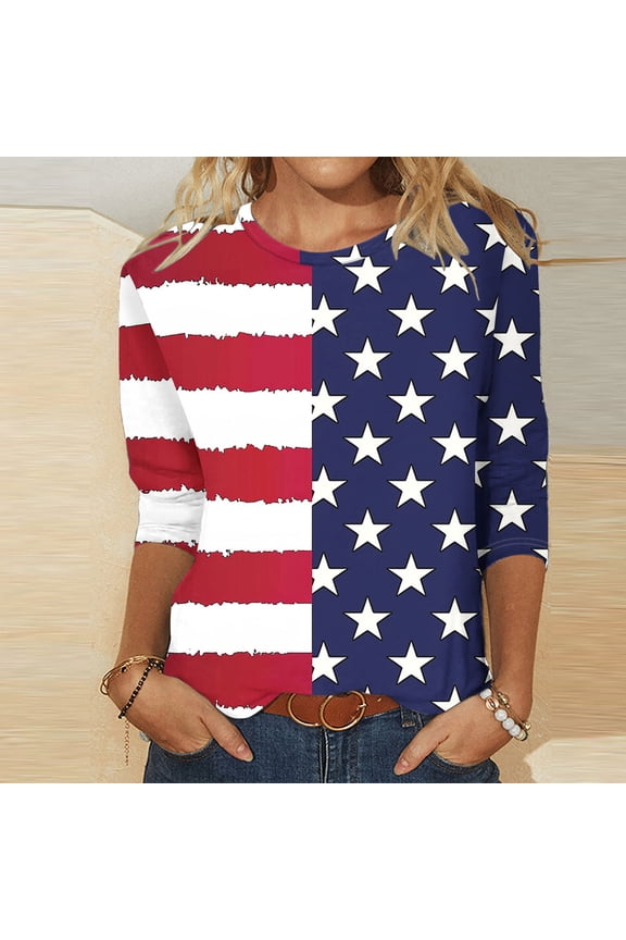 2024 USA Flag for Women Plus Size Shirts,Independence Day Tops for Women,4th of July Summer Patriotic Loose T-shirt