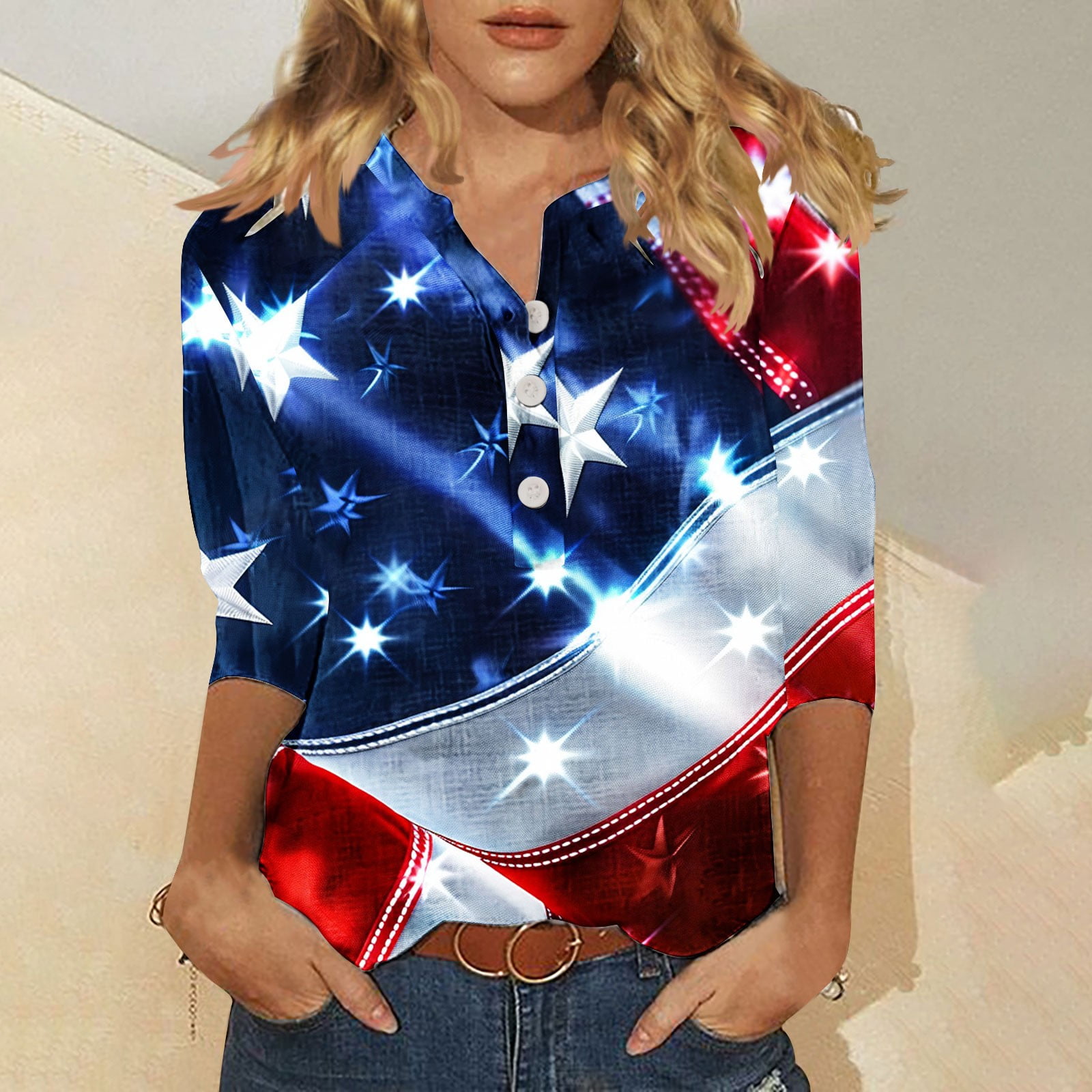 Aloohaidyvio 2024 USA Flag for Women Plus Size Shirts,Independence Day