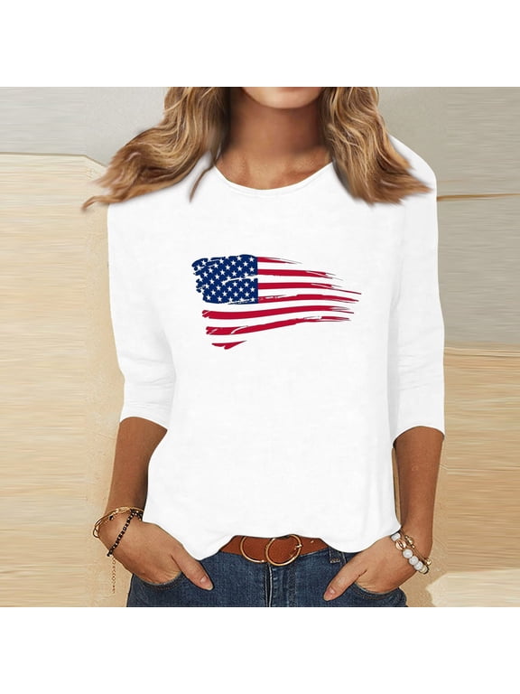 2024 USA Flag for Women Plus Size Shirts,Independence Day Tops for Women,4th of July Summer Patriotic Loose T-shirt