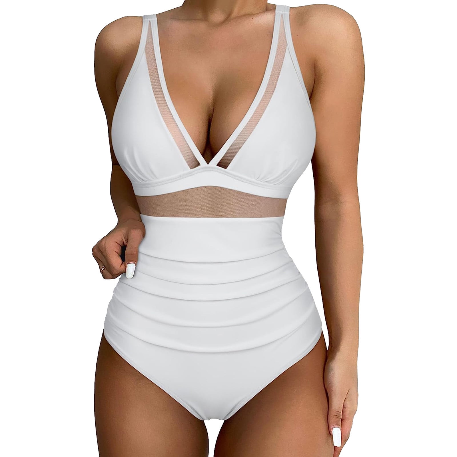 Ocevara - Women Sexy Mesh Tummy Control Swimsuit Push Up High Waisted Bathing Suit