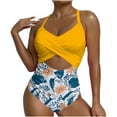 thumbnail image 1 of Aloohaidyvio 2024 Women's One Piece Swimsuit Ruched Tummy Control Bathing Suits Vintage Retro Push Up Swimwear Yellow L, 1 of 5