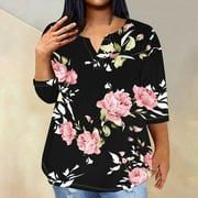 Aloohaidyvio 2024 Womens Spring Tops Dressy Casual 3/4 Length Bell Sleeve Shirts Plus Size V Neck Tunic Blouses 4XL
