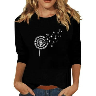 Aloohaidyvio 3/4 Sleeve Shirts for Women,Womens Round Neck Soft 3/4 Sleeve Tops Trendy Basic T-Shirts Loose Cute Tunic Tee Blouses Fit Pullover