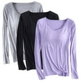 thumbnail image 1 of Aloohaidyvio 3 Pack Long Sleeve Shirts for Women Casual Soft Crewneck Basic Tee Tops with Built in Bra Purple 3XL, 1 of 2