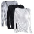 thumbnail image 1 of Aloohaidyvio 3 Pack Long Sleeve Shirts for Women Casual Soft Crewneck Basic Tee Tops with Built in Bra White M, 1 of 2
