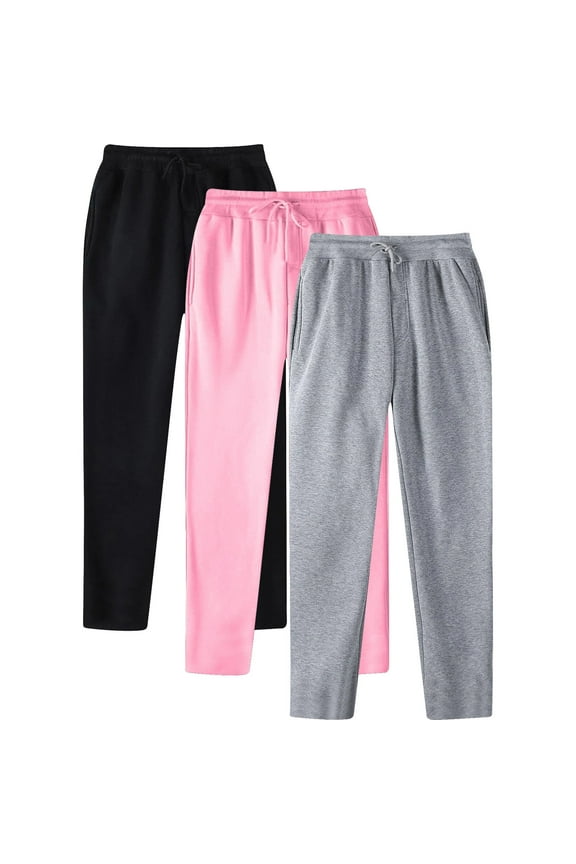 3 Pack Wide Leg Sweatpants for Women 2024 Casual Baggy Fleece High Waisted Joggers with Pockets