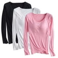 thumbnail image 1 of Aloohaidyvio 3 Pack Womens Cotton Long Sleeve Shirts Workout Round Neck Casual Tops T-Shirt Plain Basic Soild Tee with Built in Bra Pink 2XL, 1 of 2