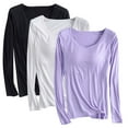 thumbnail image 1 of Aloohaidyvio 3 Pack Womens Cotton Long Sleeve Shirts Workout Round Neck Casual Tops T-Shirt Plain Basic Soild Tee with Built in Bra Purple M, 1 of 2