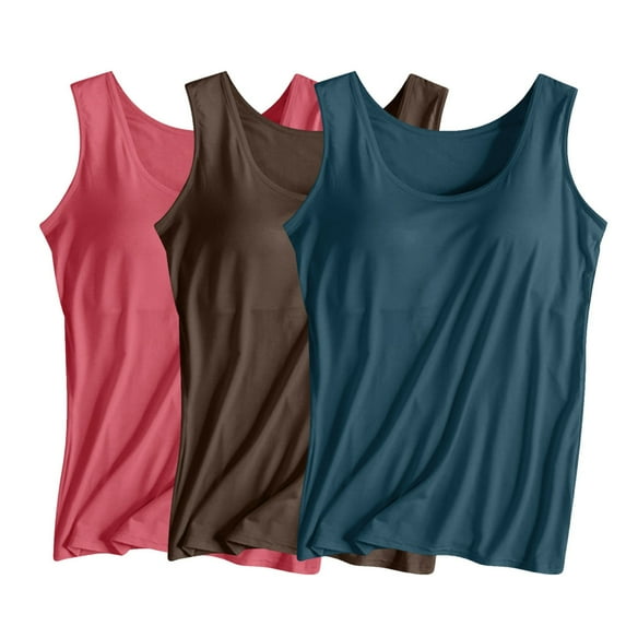 Aloohaidyvio 3 Pcs Women's Tank Tops with Built in Shelf Bra Plus Size Basic Stretchy Padded Camisole Casual Layering Sleeveless Shirts