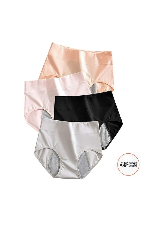 4 Pcs Period Underwear for Women Heavy Flow High Absorbency Postpartum Menstrual Panties Leakproof Cotton Hipster