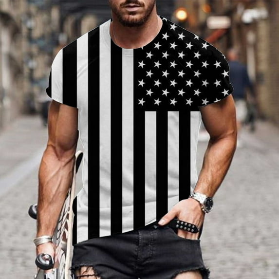 Aloohaidyvio 4th of July Shirts for Men 1776 Vintage American Flag Patriotic Round Neck Short Sleeve Tops USA Independence Day T-Shirt 3XL
