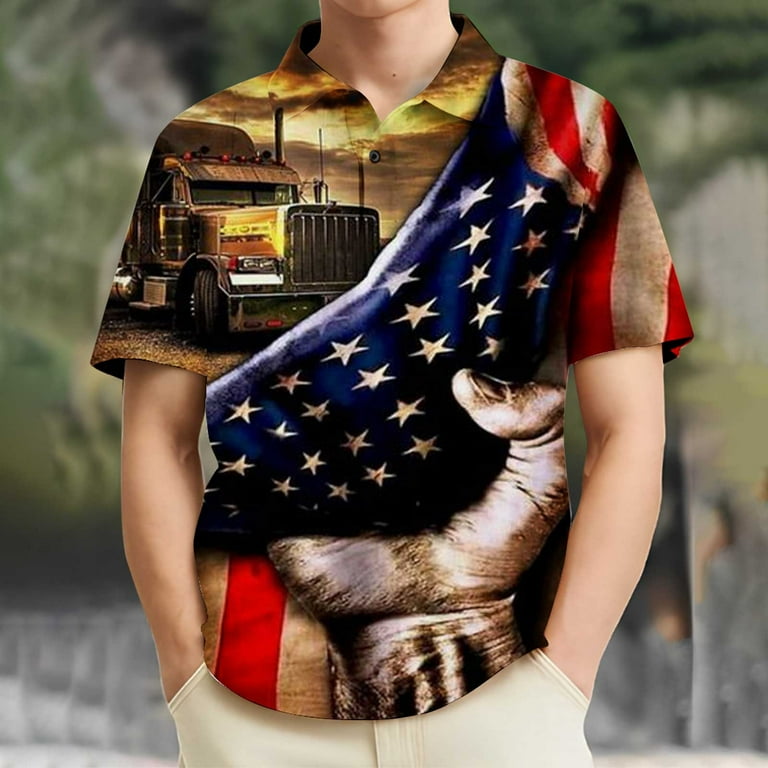 Aloohaidyvio 4th of July Shirts for Men USA Independence Day Button Golf Polo Shirt American Flag Patriotic Vintage Tops 4XL Walmart
