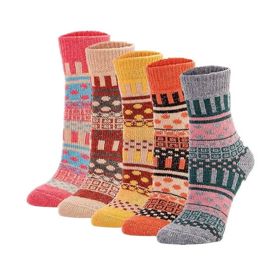 Aloohaidyvio 5 Pairs Wool Socks - Wool Socks for Women, Cozy Crew Socks, Warm Winter Socks for Women, Womens Vintage Socks