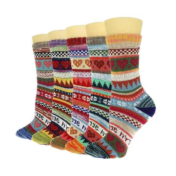 Aloohaidyvio 5 Pairs Wool Socks for Women Winter Warm Hiking Thick Warm Cozy Boot Crew Gift Socks 5 Pairs