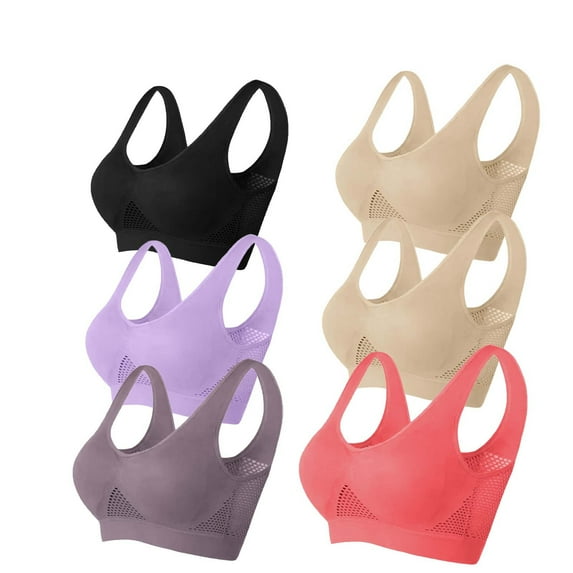 Aloohaidyvio 6 Pack Womens Sports Bra Fitness Running Shockproof Yoga Tank Top No Steel Ring Comfort Sports Bra