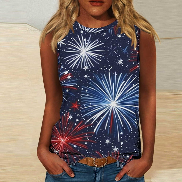 Women's American Flag Tank Top - Stars & Stripes Sleeveless Tee For 4th Of July