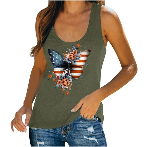 Aloohaidyvio American Flag Tank Tops Women Graphic Tees 4th of July Tops Patriotic Shirts 4th of July Tank Tops