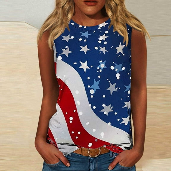 Aloohaidyvio American Flag Tank Tops for Women Plus Size 4th of July Vest Patriotic Shirt USA Flag Stars Stripes Sleeveless
